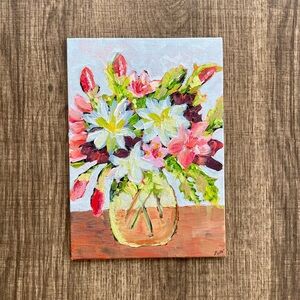 Original Artwork! Floral Vase Painting on Canvas 5”x7”